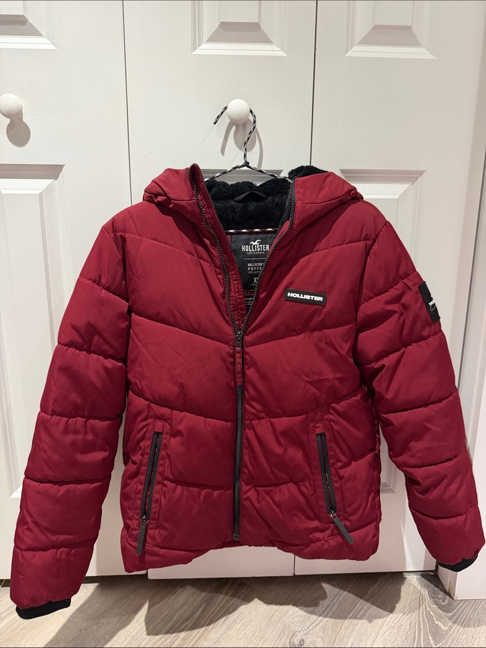 Hollister Kids Red Quilted Puffer Jacket with Hood